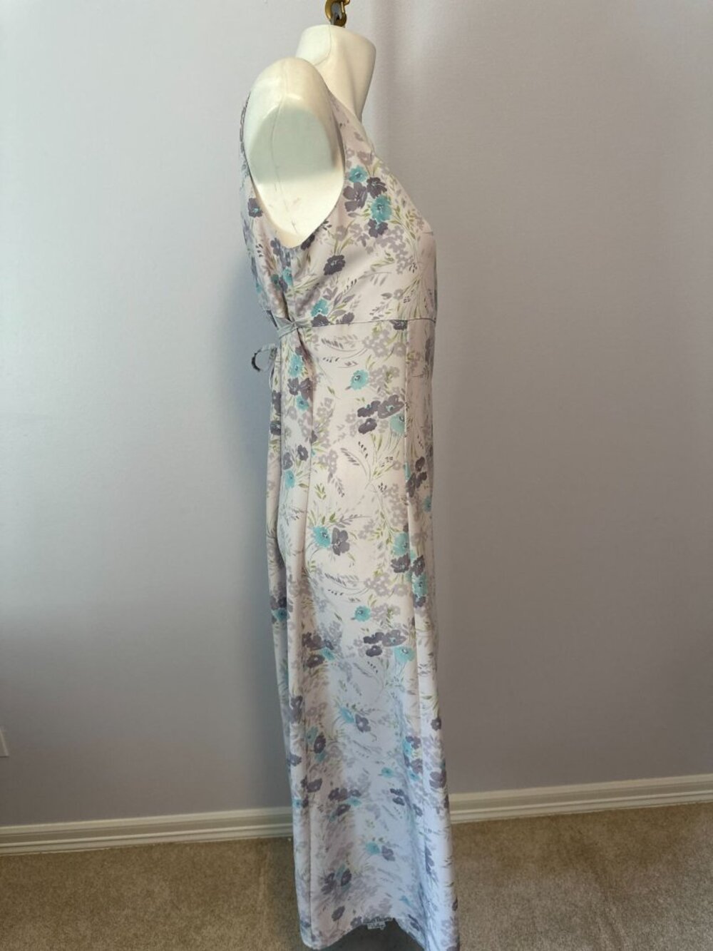 Vintage 90s Lavender Slinky Dress Floral Bias Cut Whimsigoth Practical Magic L - Picture 5 of 7